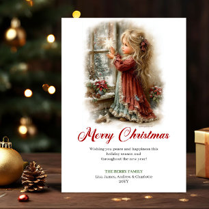 Cartes Pour Fêtes Annuelles Scène de Noël avec une jolie petite fille heureuse