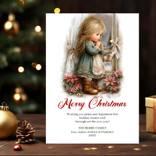Cartes Pour Fêtes Annuelles Scène de Noël avec une jolie petite fille rêveuse