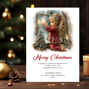 Cartes Pour Fêtes Annuelles Scène de Noël avec une petite fille mignonne et rê