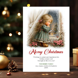 Cartes Pour Fêtes Annuelles Scène de Noël classique avec une jolie petite fill