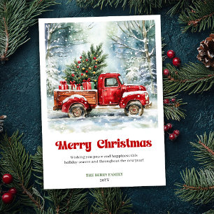 Cartes Pour Fêtes Annuelles Scène de Noël Classique Camion Rouge Rustique Cart