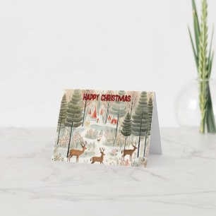 Cartes Pour Fêtes Annuelles Scène de Noël dans la forêt nordique avec rennes.