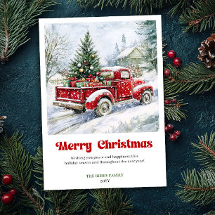 Cartes Pour Fêtes Annuelles Scène de Noël de camion rouge rustique intemporel