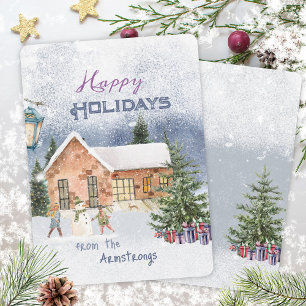 Cartes Pour Fêtes Annuelles Scène de Noël de famille de bonhomme de neige à l'