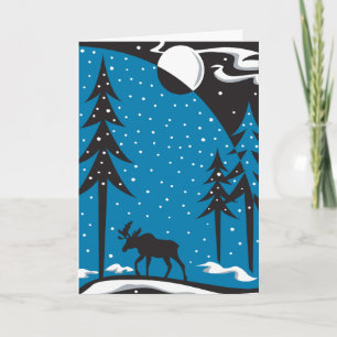 Cartes Pour Fêtes Annuelles Scène de Noël de l'orignal de nuit