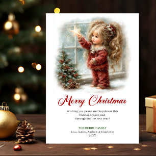 Cartes Pour Fêtes Annuelles Scène de Noël de petite fille mignonne et douce da