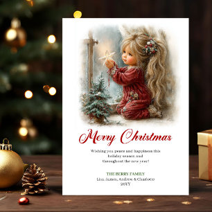 Cartes Pour Fêtes Annuelles Scène de Noël de Petite Fille Mignonne et Joyeuse