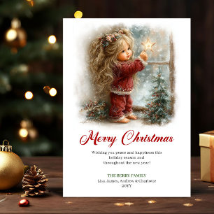 Cartes Pour Fêtes Annuelles Scène de Noël de petite fille mignonne et ludique
