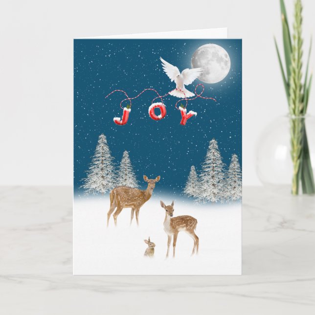 Cartes Pour Fêtes Annuelles Scène de Noël d'hiver avec JOY et colombe (Devant)