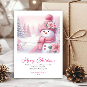 Cartes Pour Fêtes Annuelles Scène de Noël imprimable du bonhomme de neige rose