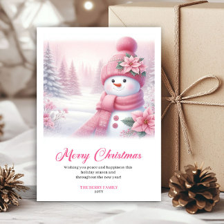 Cartes Pour Fêtes Annuelles Scène de Noël imprimable du bonhomme de neige rose