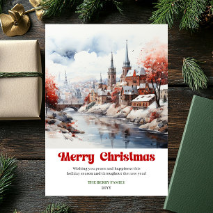 Cartes Pour Fêtes Annuelles Scène de Noël rustique charmante minimaliste  