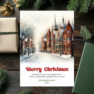 Cartes Pour Fêtes Annuelles Scène de Noël rustique charmante, ville vintage co