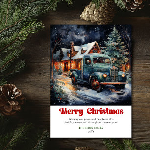 Cartes Pour Fêtes Annuelles Scène de Noël rustique classique avec camion rouge
