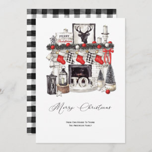 Cartes Pour Fêtes Annuelles Scène de Noël rustique cosy cheminée Bas