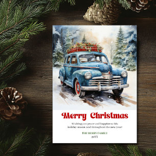Cartes Pour Fêtes Annuelles Scène de Noël rustique et cosy avec une voiture an