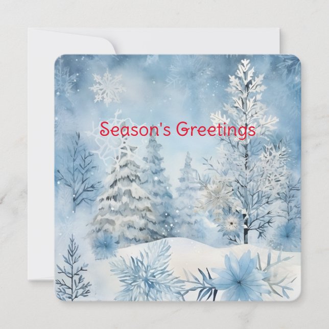 Cartes Pour Fêtes Annuelles Scène de Noël sous la neige forêt bleu pastel (Devant)