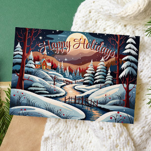 Cartes Pour Fêtes Annuelles Scène de nuit d'hiver Joyeuses Fêtes