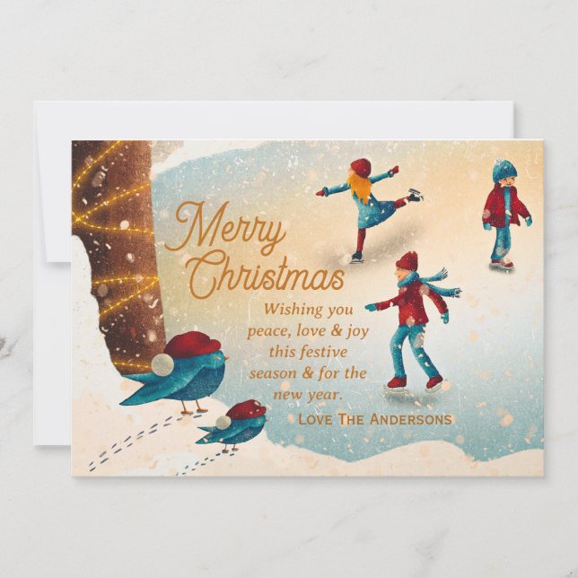 Cartes Pour Fêtes Annuelles Scène de patinage sur glace avec message de Noël p (Devant)