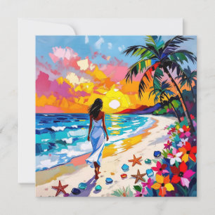 Cartes Pour Fêtes Annuelles Scène de plage abstraite au coucher du soleil vibr