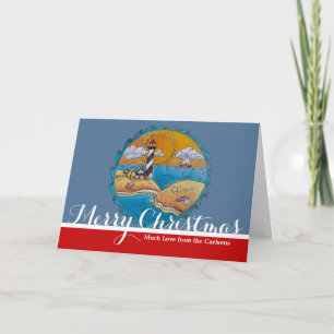 Cartes Pour Fêtes Annuelles Scène de plage de phare fantaisiste, art folkloriq