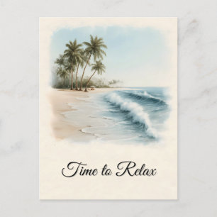 Cartes Pour Fêtes Annuelles Scène de plage tropicale à l'aquarelle