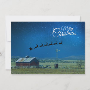 Cartes Pour Fêtes Annuelles Scène de ranch occidental avec Santa et rennes