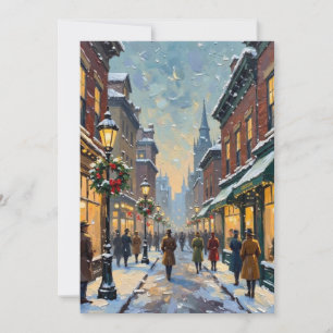 Cartes Pour Fêtes Annuelles Scène de rue de ville enneigée de Noël vintage