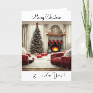 Cartes Pour Fêtes Annuelles Scène de salon confortable en hiver