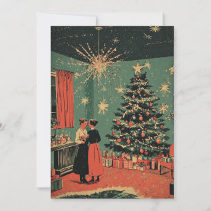 Cartes Pour Fêtes Annuelles Scène de salon de fête de Noël du milieu du siècle