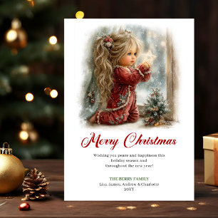 Cartes Pour Fêtes Annuelles Scène de vacances de petite fille mignonne magique