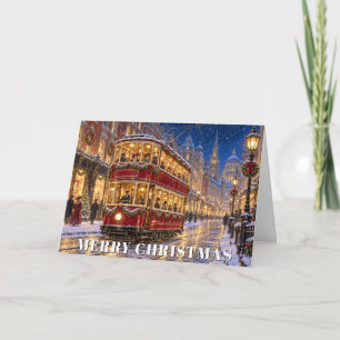 Cartes Pour Fêtes Annuelles Scène de ville du tramway de Noël