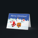 Cartes Pour Fêtes Annuelles Scène des neiges du Père Noël et du patinage sur g<br><div class="desc">Scène de neige du patinage sur glace du Père Noël et du Rudolph, avec un bonhomme de neige et un pingouin sur le dos d'un ours polaire dans le arrière - plan. Le texte dit "Joyeux Noël !". Cliquez sur le bouton "Customiser" pour ajouter votre propre texte, apporter vos propres...</div>