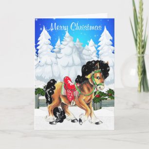 Cartes Pour Fêtes Annuelles Scène D'Hiver Avec Cheval Et clôture Joyeux Noël