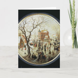 Cartes Pour Fêtes Annuelles Scène d'hiver avec Skaters près d'un Château