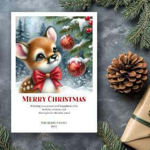 Cartes Pour Fêtes Annuelles Scène d'hiver de bébé cerf cosy à l'aquarelle pour
