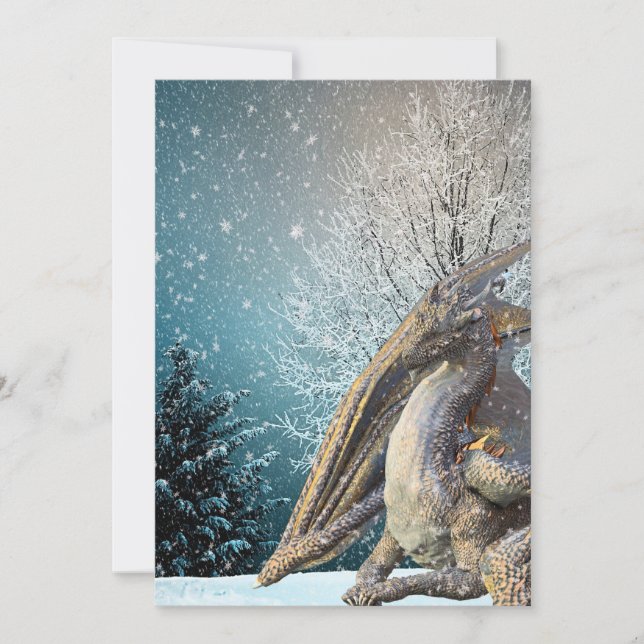 Cartes Pour Fêtes Annuelles Scène d'hiver de dragon Fête de neige (Devant)