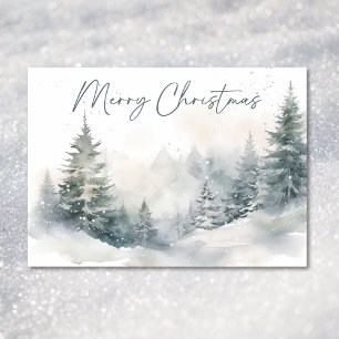 Cartes Pour Fêtes Annuelles Scène d'hiver de Montagne rustique Aquarelle Noël