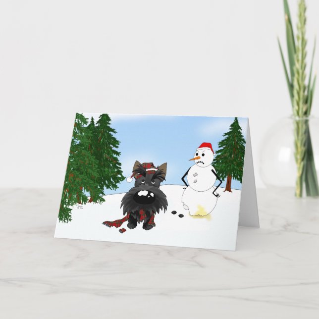 Cartes Pour Fêtes Annuelles Scène d'hiver de Terrier d'écossais (Devant)