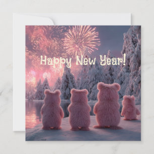 Cartes Pour Fêtes Annuelles Scène d'une famille d'ours roses regardant des feu