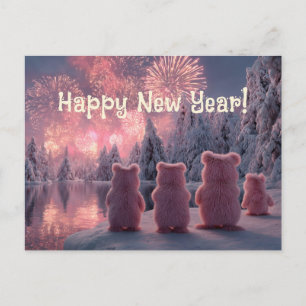 Cartes Pour Fêtes Annuelles Scène d'une famille d'ours roses regardant des feu