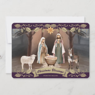 Cartes Pour Fêtes Annuelles Scène élégante de la Nativité en violet pour Noël