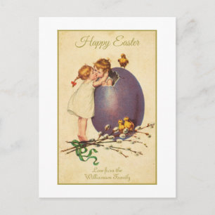 Cartes Pour Fêtes Annuelles Scène fantaisiste de Pâques vintage avec garçon et