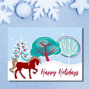 Cartes Pour Fêtes Annuelles Scène festive de cheval d'hiver enneigé Noël