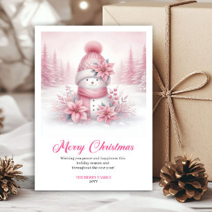Cartes Pour Fêtes Annuelles Scène festive numérique de bonhomme de neige rose