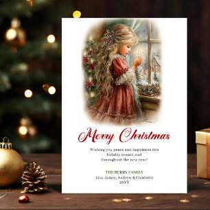 Cartes Pour Fêtes Annuelles Scène hivernale avec petite fille mignonne pour vœ