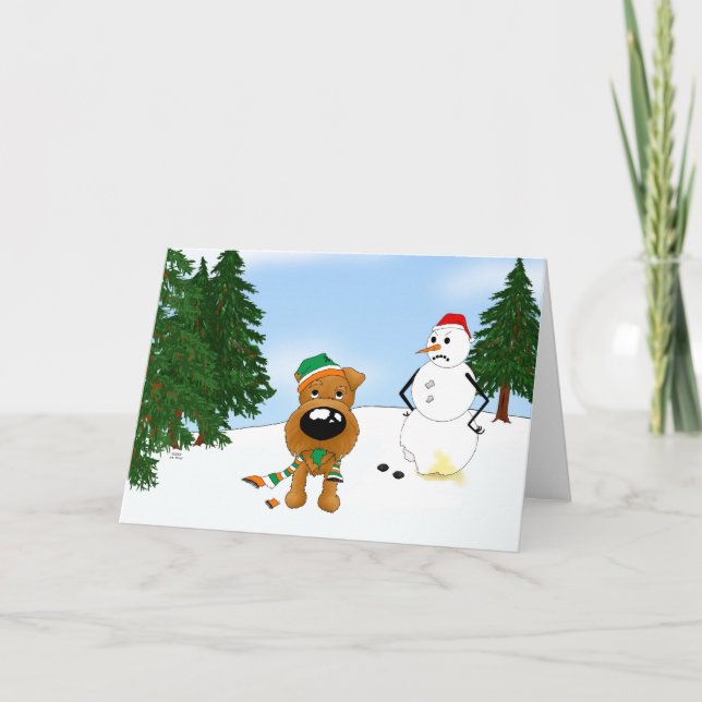 Cartes Pour Fêtes Annuelles Scène hivernale avec Terrier Irlandais (Devant)