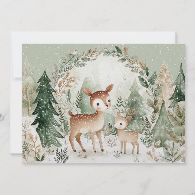 Cartes Pour Fêtes Annuelles Scène hivernale charmante avec cerf Joyeux Noël (Devant)