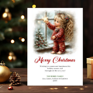 Cartes Pour Fêtes Annuelles Scène hivernale charmante petite fille adorable ca