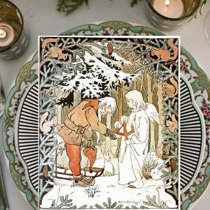 Cartes Pour Fêtes Annuelles Scène hivernale d'ange de Noël vintage Elsa Beskow